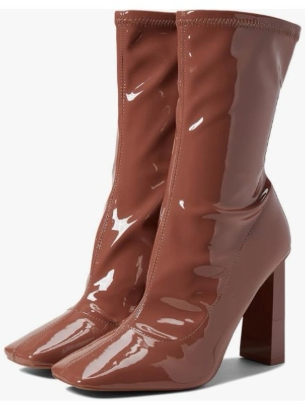 Aldo Glossy Mid-Calf Block Heel Boots in Chestnut Pink Size 6.5 - Picture 1 of 16